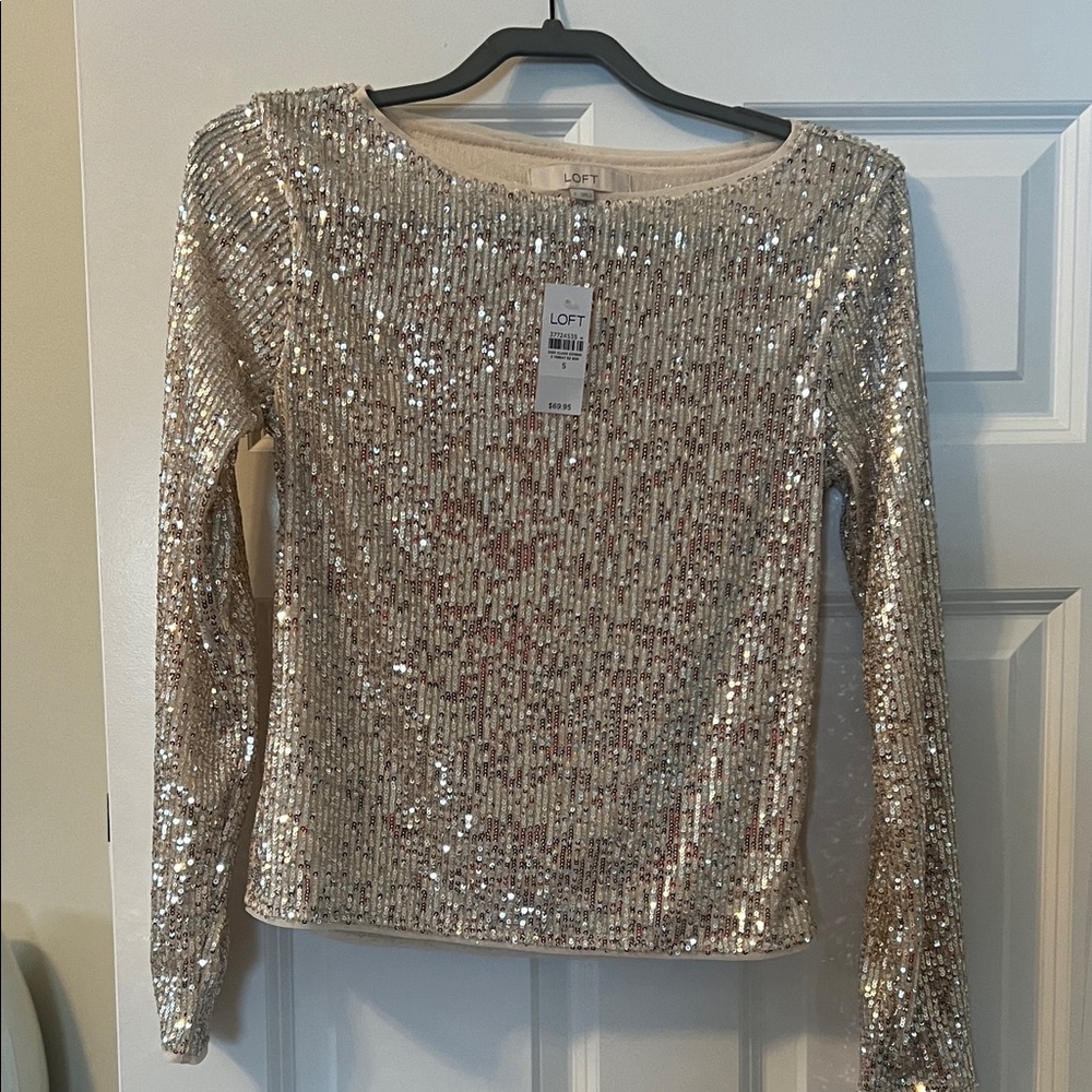 LOFT Women's Sparkling Sequin Blouse - Silver
